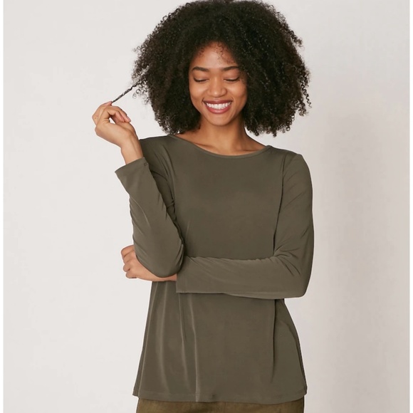 KIM & CO. Brazil Knit Essential Long Sleeve Top In Olive Green Sz XL - Picture 1 of 9